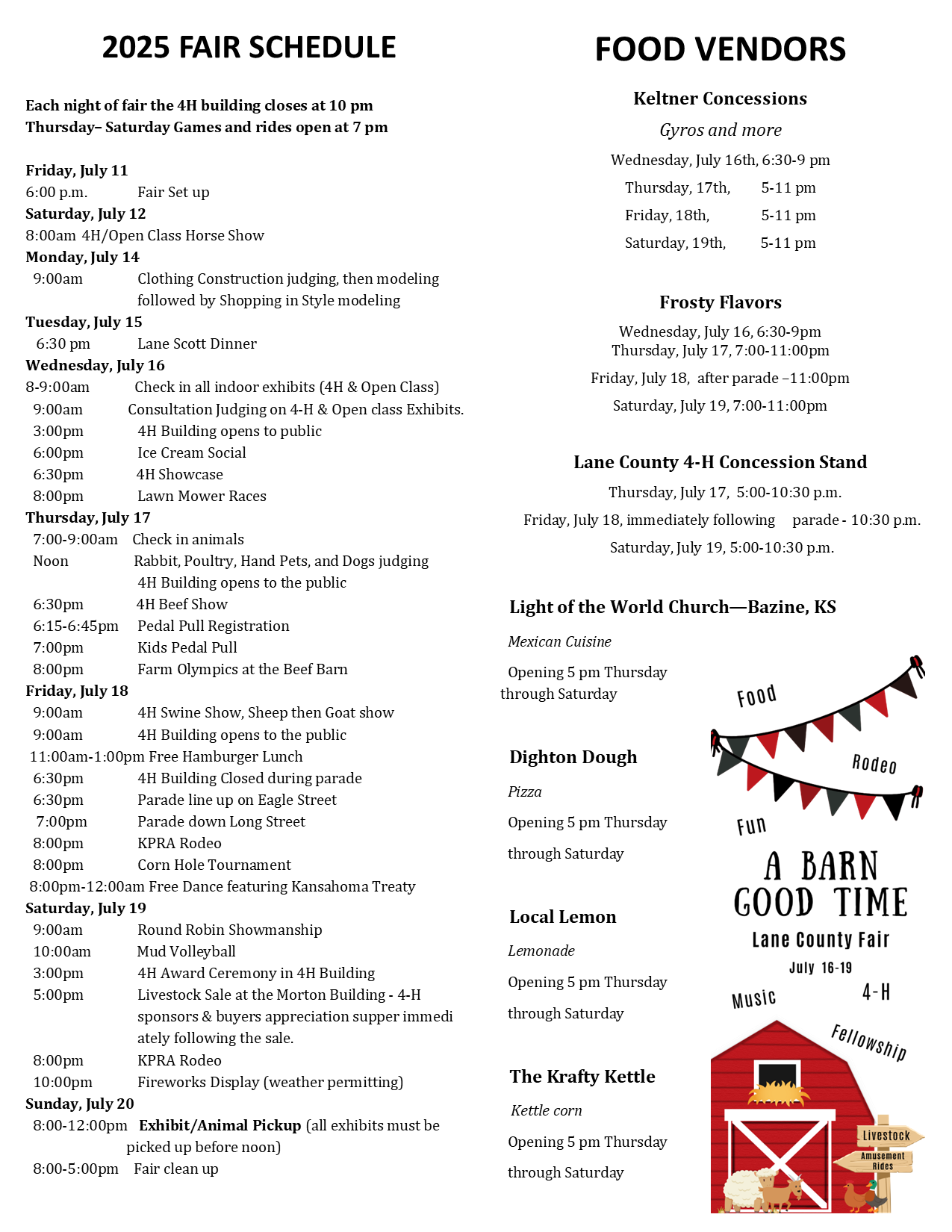 2025 Lane County Fair Schedule