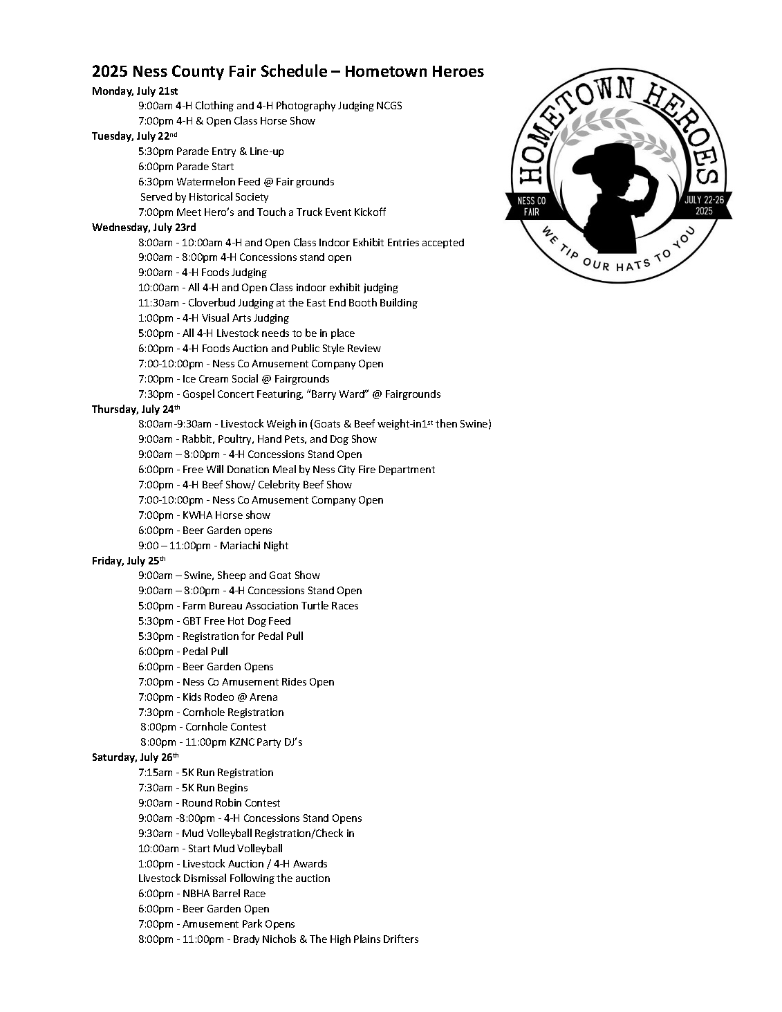 2025 Ness County Fair Schedule