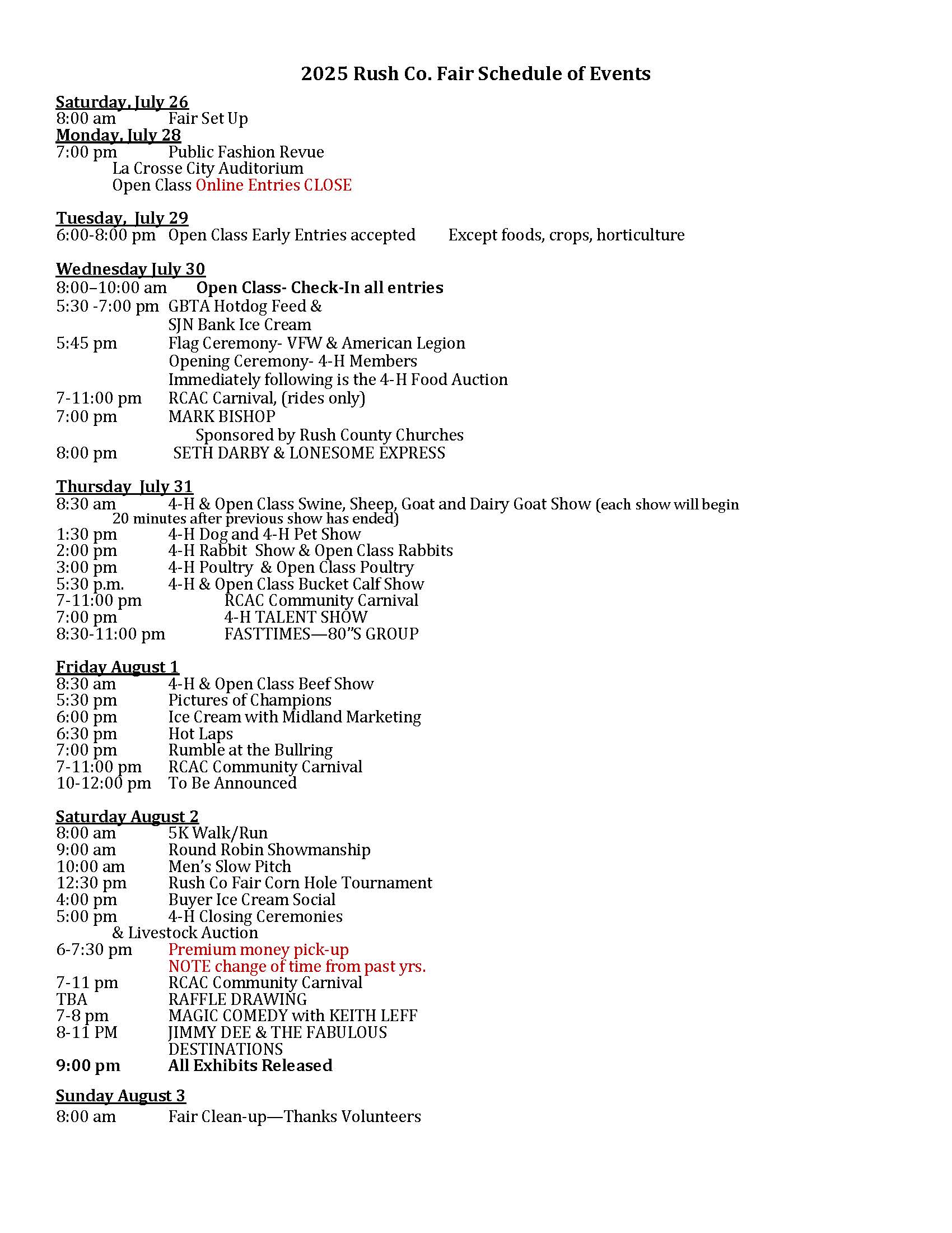 2025 Rush County Fair Schedule